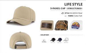 Casquette de baseball unisexe haut de gamme 5 panneaux en sergé 100 % coton, style sportif, avec logo brodé personnalisé et boucle métallique - Product Image 3