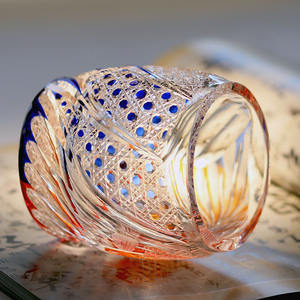 Edo Kiriko gelas minum kaca bening 270ml, gelas kaca anggur minuman dingin bir wiski gaya Jepang dengan warna merah biru - Product Image 4