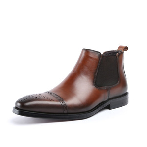 <span class=keywords><strong>Botas</strong></span> <span class=keywords><strong>de</strong></span> cuero genuino <span class=keywords><strong>de</strong></span> caña alta para <span class=keywords><strong>hombre</strong></span>, estilo británico, con punta y grabados, formales <span class=keywords><strong>de</strong></span> negocios, novedad 2026 - Product Image 1