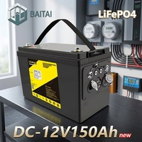 بطارية ليثيوم فوسفات الحديد (LiFePO4) طويلة العمر 12 فولت 150 أمبير في الساعة ذات دورة عميقة، مزودة بنظام إدارة ذكي (BMS) مدمج 150 أمبير، تدعم أكثر من 4000 دورة، تصميم لا يحتاج للصيانة.