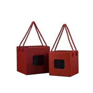 Caja de Regalo Cuadrada Roja Personalizada con Asa de Cuerda y Ventana, Caja de Embalaje para Pastelería, Galletas, Bocadillos, Recuerdos de Boda - Product Image 4