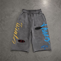 Shorts en jean déchirés pour hommes, effet délavé et effet vieilli effet monkey, imprimé numérique pour marque streetwear B2B