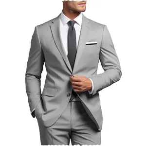Setelan jas bisnis pria reguler Fit 2 potong, jaket tuksedo takik kerah + celana panjang untuk wisuda