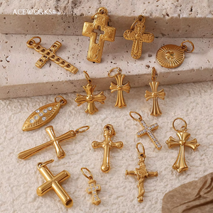Galería de Colgantes de Cruz |   Colgante de Cruz Cristiana de Acero Inoxidable con Baño de Oro PVD de 18K para Fabricación de Joyería DIY |   Impermeable e Hipoalergénico - Product Image 3