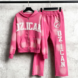 Ensemble sweat à capuche zippé et pantalon de survêtement baggy en coton vintage surdimensionné survêtement personnalisé 2 pièces Streetwear survêtements délavés à l'acide pour hommes - Product Image 1