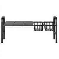 Organisateur sous évier avec 2 paniers, étagère de rangement extensible pour armoire de cuisine, 3 panneaux réglables, gain de place, métal noir