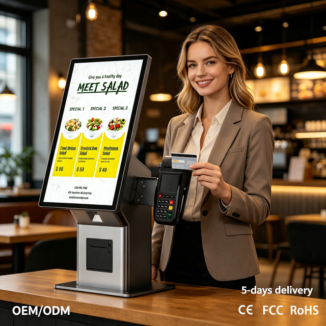 AWSTOUCH 21.5 Inch Freestanding Self Checkout Kiosk RK3568 Android11 Touch Screen Order Machine With Thermal Printer QR Scanner