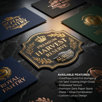Étiquette alimentaire personnalisée de luxe en feuille d'or, autocollant UV gaufré pour emballage de coffret cadeau de caviar et de truffes gastronomiques