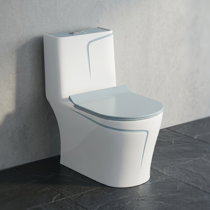 Salle de bain, style moderne et luxueux, toilette monobloc ronde en céramique dorée et grise, réservoir dissimulé, ensemble de toilette 1 pièce - Product Image 1