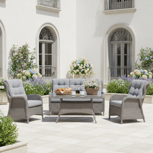 Leisure Half Round <b>Rattan</b> Garden 4pcs Lounge Set Outdoor Reclining Function Set Furniture - Product Image 1