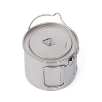 Ti Artisan 1100ml Camping Pot Pur Titane Léger Simple Paroi Pot Pliant Poignée Courte pour la Cuisine