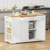 Carrito de Cocina Multifuncional de Madera Moderno Personalizado OEM con Tomacorriente, Estante para Especias, Mesa Isla Rodante y Almacenamiento de 3 Cajones para Restaurante