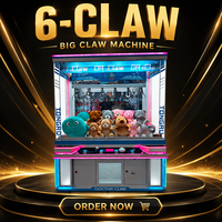 Grande machine à griffes 6 griffes pour peluches, pour enfants, mini-grue à monnayeur d'intérieur, centre de jeux, arcade métallique 220V, pour les 6 ans et plus