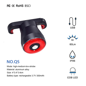 Rts Q5 xe đạp đèn hậu nhôm thông minh đèn hậu thông minh phanh USB phí chống thấm nước đi xe đạp an toàn Đèn pin đèn hậu - Product Image 2