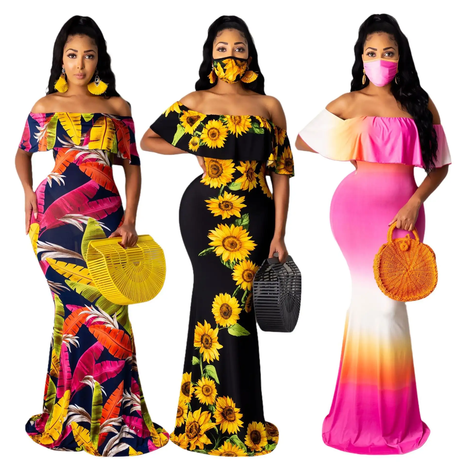 Sexy Sundress Floral Print Strapless Holiday Long Dress Women Casual Off Shoulder Backless Evening Party Dresses Beach Vestidos