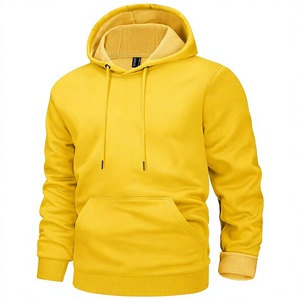 Sweat-shirt à capuche jaune uni pour homme, doublé en polaire, coupe décontractée, idéal pour l'automne - Product Image 3