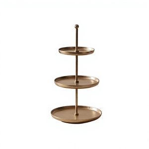 Premium Gold Metal 3 Tier Cake <b>Stand</b> with Top Knob Textured Finish Pastry <b>Cupcake</b> Display Serving Tray - Product Image 1