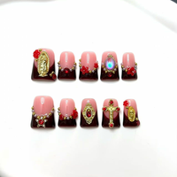 721-725 Faux ongles à presser faits main en forme de bec de canard, 10 pièces, réutilisables, en acrylique, pour enfants, motif carré artificiel