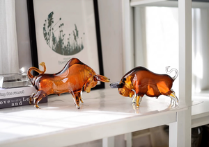 Patung banteng kaca kerajinan tangan Premium, dekorasi hewan artistik tahan lama untuk rak meja tampilan kerajinan kaca - Product Image 3