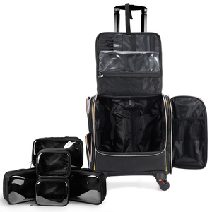 Professional Rolling Makeup Trolley Case Wheeled Travel Cosmetic <b>Storage</b> Organizer <b>Suitcase</b> with 5 Portable Toiletry Bags - Product Image 1