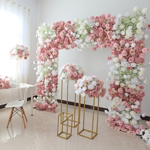 J-168 Arco Cuadrado de Flores de Seda Rosa y Blanca Románticas para Decoración de Bodas, Arco Floral Artificial para Escenario de Boda - Product Image 1