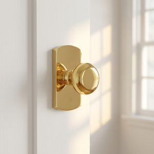 Bouton de porte moderne en laiton avec plaque arrière, finition or brillant, style factice, antirouille, durable, bouton de porte de passage avec fonction de confidentialité - Product Image 1