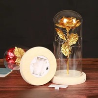 CLTF Romantis 24k Gold Foil Glass Cover LED Hiasan Bunga Mawar Bunga Mawar Awet dalam Kubah Kaca Hadiah Hari Valentine