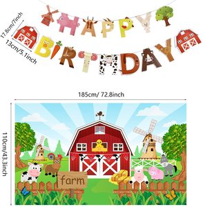 Set per Festa di <span class=keywords><strong>Compleanno</strong></span> a Tema Animali della <span class=keywords><strong>Fattoria</strong></span> LEMON, Decorazioni con Sfondo Stalla, Articoli per Feste a Tema Mucca per Bambini - Product Image 4