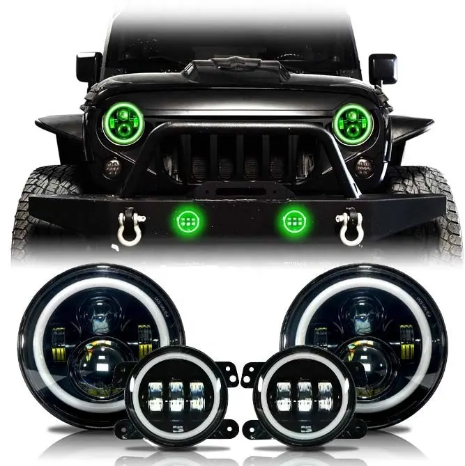Led Rgb Chasing Halo Ring Koplamp En Mistlampen Voor Jeep Anderen Auto Licht Accessoires Voor Wrangler Jk