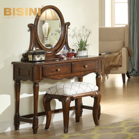 Commode de chambre de style campagnard américain, en bois massif, finition cerisier brun, vintage, multifonctionnelle, avec coiffeuse et table de maquillage, pour usage domestique