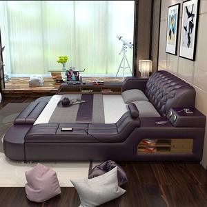 מיטת עור יוקרה מודרנית מיטת עיסוי רב תכליתיים עם עיסוי אחסון מוסיקה - Product Image 6