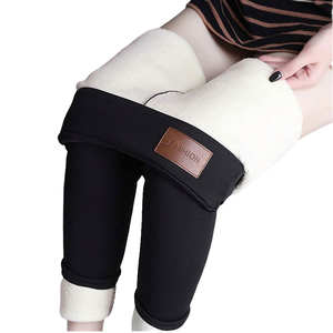 Leggings en velours chauds d'hiver pour femmes, pantalon en laine polaire à taille haute, décontracté, sans couture, conçu pour le ski - Pantalon en cachemire de peau d'agneau - Product Image 1
