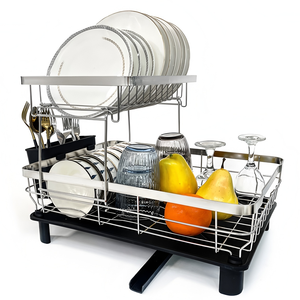 Scolapiatti a 2 Ripiani Grande per Cucina con Portabicchieri, Portautensili, Vaschetta Rimovibile e Tubo di Drenaggio - Product Image 6