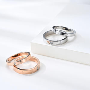 Unisex Roman Numeral Titanium Steel Diamond <b>Ring</b> Wedding Couple Jewelry Round Brilliant Cut K-R445 - Product Image 2