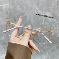 Nouvelles montures de lunettes œil-de-chat pour femmes, entièrement montées, incrustées de diamants, design métallique tendance, verres unis, modèle populaire sur internet