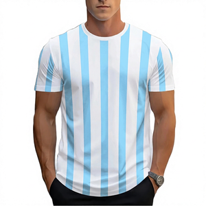 Maillot de football pour homme à rayures marron et blanches, manches courtes, col rond, respirant, polyester, coupe ajustée, vêtements de sport toutes saisons - Product Image 5