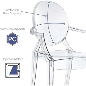 Chaise à bras polyvalente moderne en acrylique empilable pour cuisine <span class=keywords><strong>et</strong></span> salle à manger, transparente, entièrement assemblée - Product Image 3