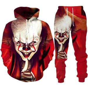 Horror Movie Character Print Men's Sports Suit Casual Pullover Hoodie Pants 2pcs Set Print on Demand Trendy Streetwear Wholesale