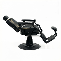 Fauteuil de Barbier Rétro Noir avec Finition Dorée, Hydraulique, Inclinable, en Cuir, Appuie-tête et Repose-pieds Ajustables, Vente en Gros pour Salons de Coiffure
