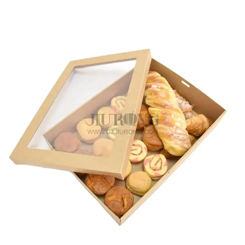 Muffin Snack Kraft Packs Plastic Window Design Sweet Dessert Packaging Box with Clear Lid for Food