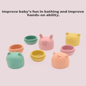 Jouets de <span class=keywords><strong>bain</strong></span> pour bébés WISETOP en silicone souple, non toxiques, sans moisissures, en forme de hibou et de poussin, lot de 4, avec fonction de pulvérisation d'eau, compressibles, personnalisables - Product Image 2