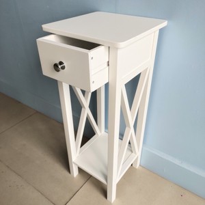 Classical Elegant Bedsid Cabinet Bedroom Night Stand Bedside <strong>Table</strong> with 1 Drawers <strong>Side</strong> <strong>Table</strong> <strong>White</strong> - Product Image 3