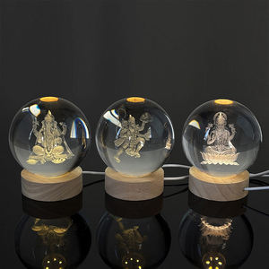 Groothandel op maat gemaakte 3D lasergegraveerde kristallen bol Hindoe Ganesh God religieus nachtlampje glazen bol - Product Image 3