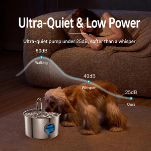 Fontaine à eau pour animaux de compagnie en acier inoxydable à motif solide avec batterie rechargeable, distributeur d'eau automatique pour chats et chiens, utilisation en intérieur - Product Image 6