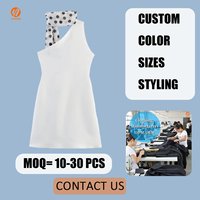 Robe mini décontractée d'été blanche à col licou et motif à pois asymétrique pour femme, avec foulard – Robes pour femmes