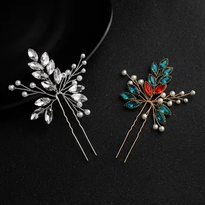 Classic Blue and Red Crystal Handmade Bridal Hairpins Wedding Hair Jewelry Accessories Headpieces for Women