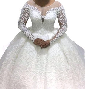 Robes de mariée sur mesure en dentelle à manches longues, nouvelle mode, haute qualité, vente en gros S747 - Product Image 1