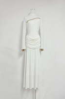 Robe longue élégante à manches longues et taille empire pour femme - Robe décontractée unie pour le printemps