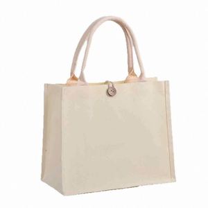Wholesale Imaiwill Brand Fashion Size Lamination Natural Button Beach <b>Canvas</b> Sewing Customized Shape Shopping Tote Bags Custom - Product Image 2