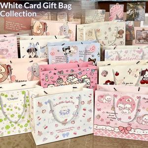 Collection de sacs cadeaux haut de gamme en carton rigide épais blanc, grande capacité, imprimé, simple, exquis, sac à main motif dessin animé - Product Image 1